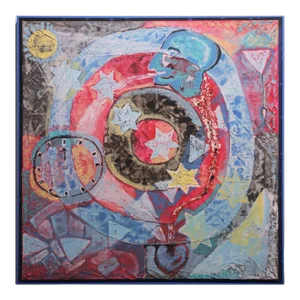 2010s Contemporary "Time Cycle" Abstract Surrealist Red and Blue Painting