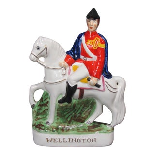 Antique Staffordshire Style Wellington Horseback Figurine Ceramic 10" L For Sale