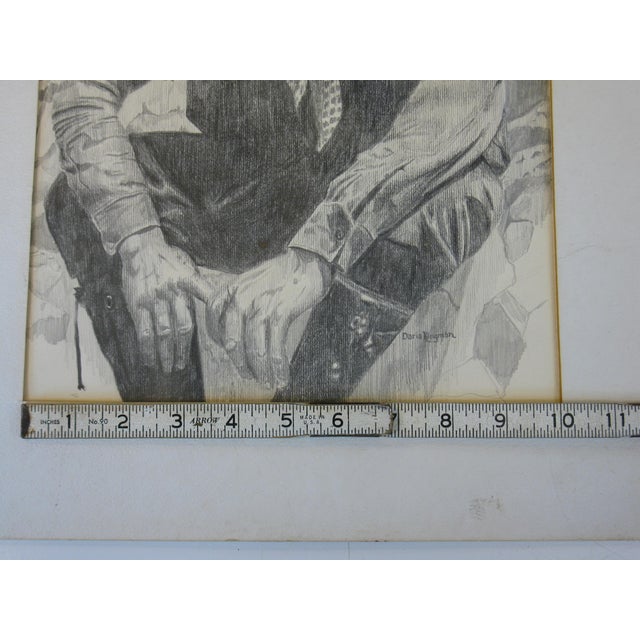 Paper PENCIL DRAWING Western Cowboy Art Original Vintage Signed Daria Kingman For Sale - Image 7 of 10