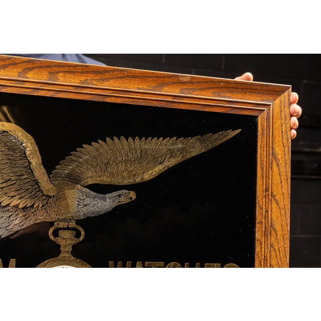 American Early 20th Century Waltham Watches Reverse-Painted Glass Advertising Sign For Sale - Image 3 of 7