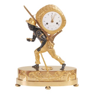 Empire French Bronze Portefaix Clock from Jean-André Reiche, 1808 For Sale
