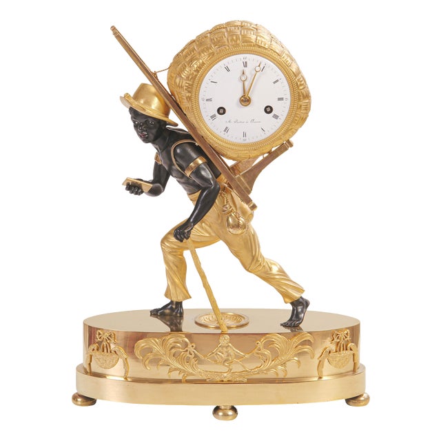 Empire French Bronze Portefaix Clock from Jean-André Reiche, 1808 For Sale