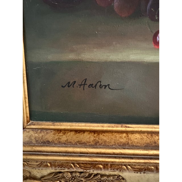 M. Aaron Signed Framed Still Life Fruit & Grapes Canvas Painting Beautiful original M. Aaron oil painting featuring a...