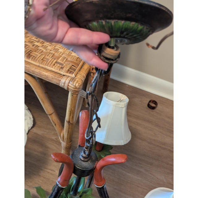 Vintage British Colonial Pineapple & Faux Bamboo Chandelier — Artist-Repainted by Anne Yates Burst, Indies Landing, Winter Park Fl For Sale - Image 15 of 16