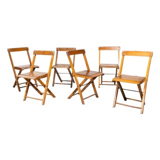 Vintage Beech Bar Back Folding Chair, 1960s, Set of 6 For Sale