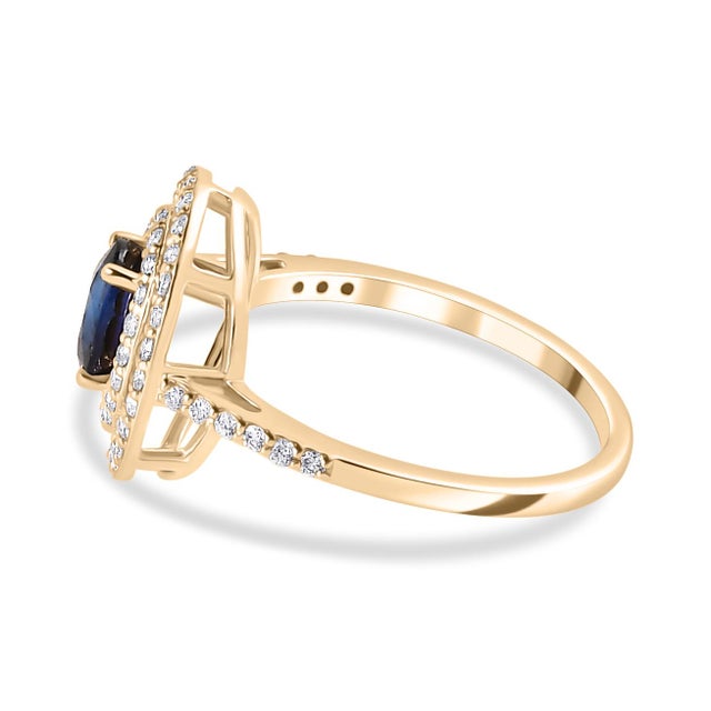 14k Gold Blue Sapphire Halo Diamond Ring Size 7 For Sale - Image 4 of 12