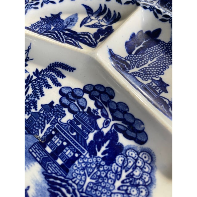 Japanese Vintage Japanese Blue Willow Divided Plates - Set of 3 For Sale - Image 3 of 9