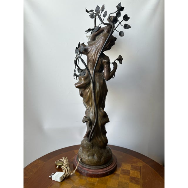 Zinc and Glass Lamp with Nymph from Julien Caussé, 1900s For Sale - Image 3 of 17