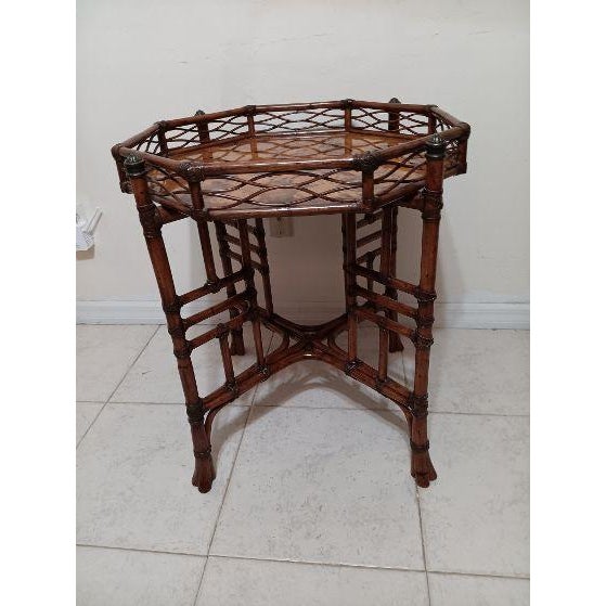 Tommy Bahama Style Island Estate Key Largo Octagon End table Rattan Tortoise Shell Motif Style: Tropical Color: Brown...