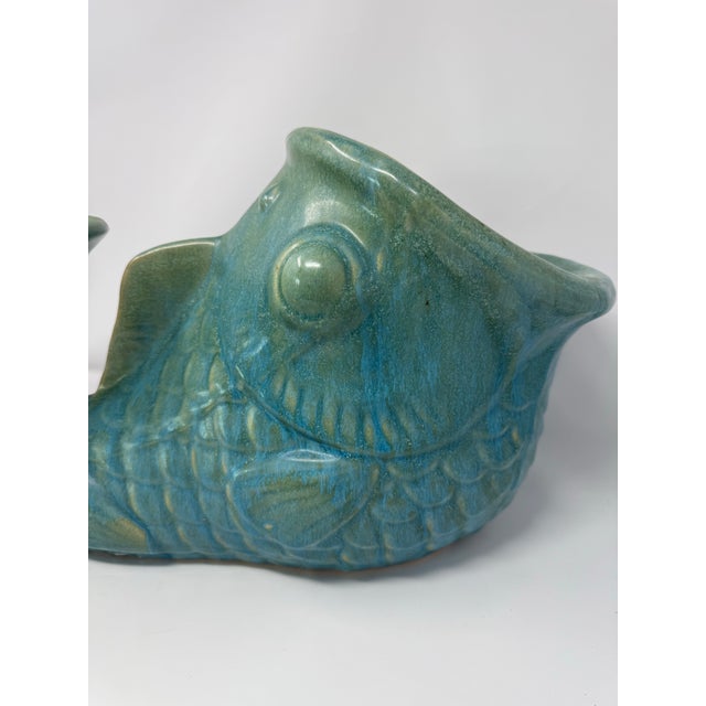 Ceramic Large-Scale Vintage Turquoise Glazed Fish Planter / Sculptural Coastal Vessel – 20” For Sale - Image 7 of 8