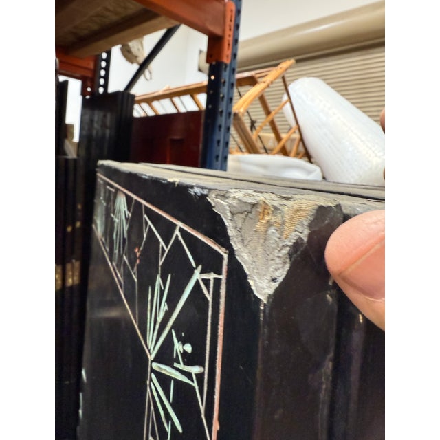 Vintage Oriental Asian Gold Four Panel Screen Room Divider Coromandel W Birds For Sale - Image 10 of 12