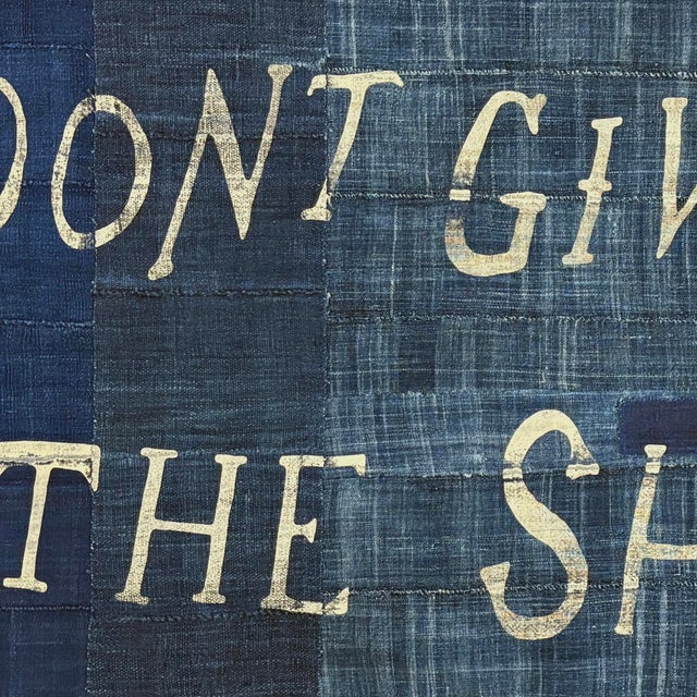 Large Patchwork Indigo Flag, Don't Give Up the Ship, Unique For Sale - Image 4 of 4