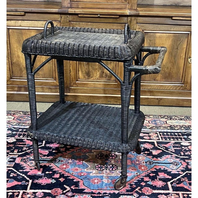 Rolling Rattan Serving Cart, 1970s For Sale - Image 14 of 14