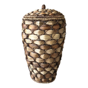 Late 20th-Century Nicely-Sized Mixed Media Natural Fiber Lidded Hamper Basket