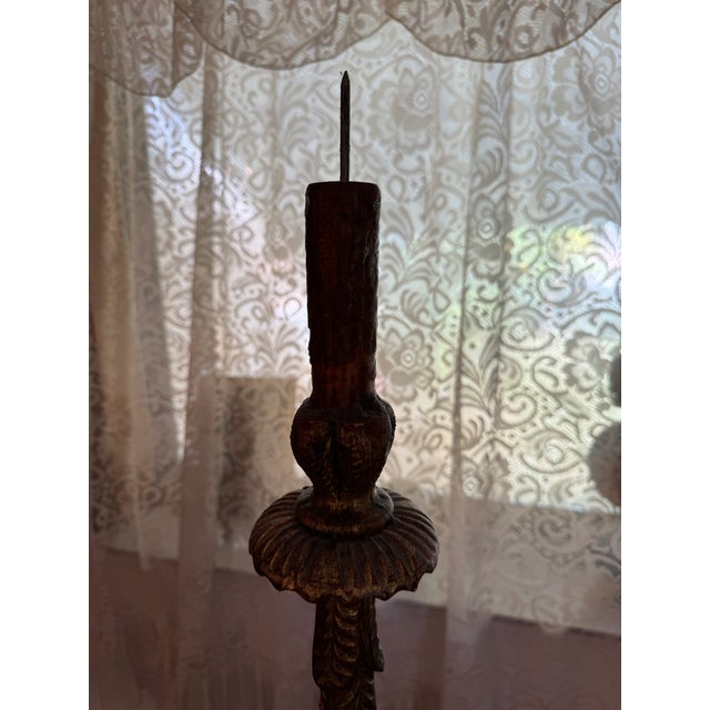 Early 20th Century Baroque Style Tall Painted & Gilded Altar Candelabra Candlestick For Sale - Image 9 of 9