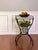 Art Deco period black iron table, display stand with a white marble top and towel bars, circa 1930s. A versatile,...