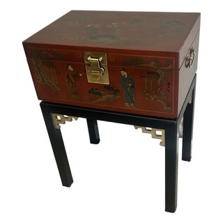Mid-Century Drexel Heritage Hand-Painted Red Lacquer Chest For Sale