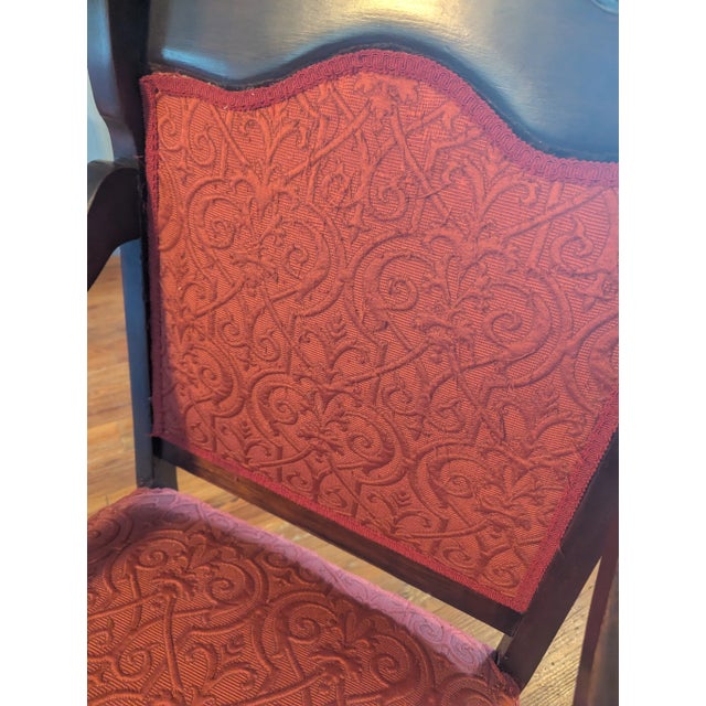 Textile Vintage Wooden Armchair With Red Upholstery – Carved Details and Claw Feet, Vintage Accent Chair For Sale - Image 7 of 16