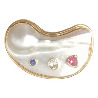 Late 20th Century Custom Designed Blister Pearl 14k Gold Pin/ Pendant With 3 Natural Sapphires. For Sale