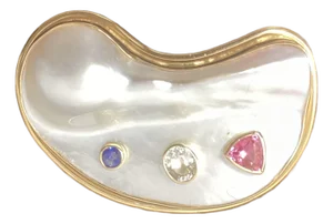 Late 20th Century Custom Designed Blister Pearl 14k Gold Pin/ Pendant With 3 Natural Sapphires.