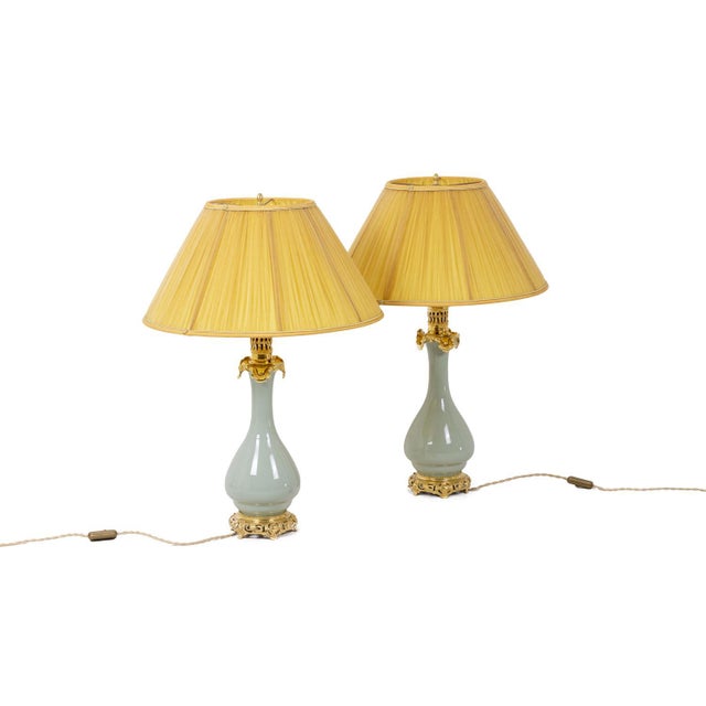 Yellow Lamps in Porcelain of Céladon and Bronze, 1880 For Sale - Image 8 of 8