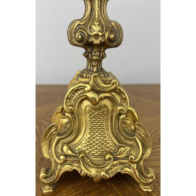 Gold Vintage French Brass Ornate Candleholders, Set of 2 For Sale - Image 8 of 13