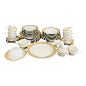 Mikasa Stoneworks Arcadia 52-Piece Dinnerware Set | Service for 8 Full Set | 1999 Vintage Stoneware | Gold Lattice Trim | Discontinued China Cf310