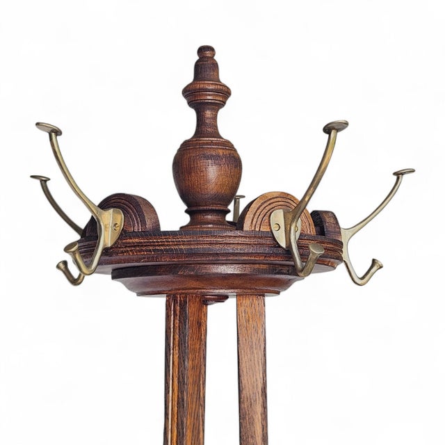 Antique Arts & Crafts Quarter Sawn Tiger Oak Hall Tree & Umbrella Stand, C. 1900 For Sale - Image 4 of 12