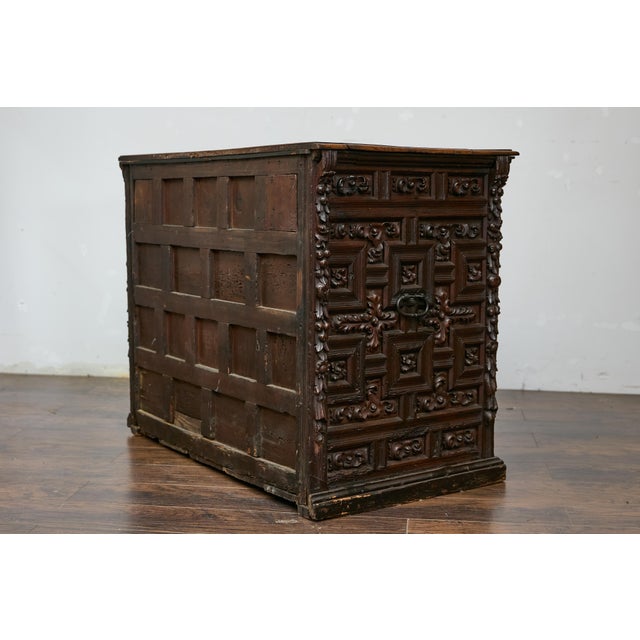 Spanish Renaissance 1680s Walnut Spice Cabinet with Foliage Carved Décor For Sale - Image 12 of 12