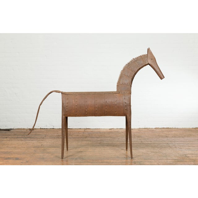 Vintage Indian Archaic Style Cast Iron Horse Sculpture with Rusty Patina For Sale - Image 4 of 13