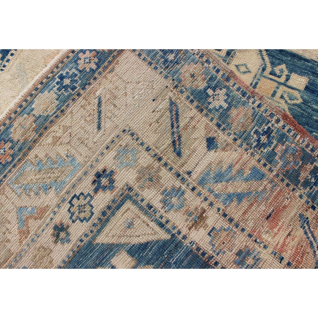 Vintage Turkish Oushak Rug With Bold Indigo Medallions and Cream Field 4'6 X 7'3 For Sale - Image 11 of 11