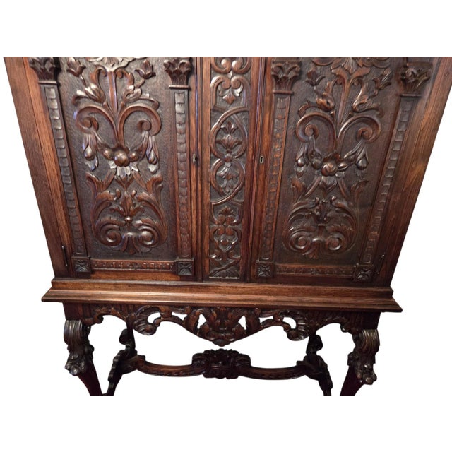 Antique Italian Renaissance Revival Walnut Marble Hutch China Liquor Cabinet Bar For Sale In Philadelphia - Image 6 of 16