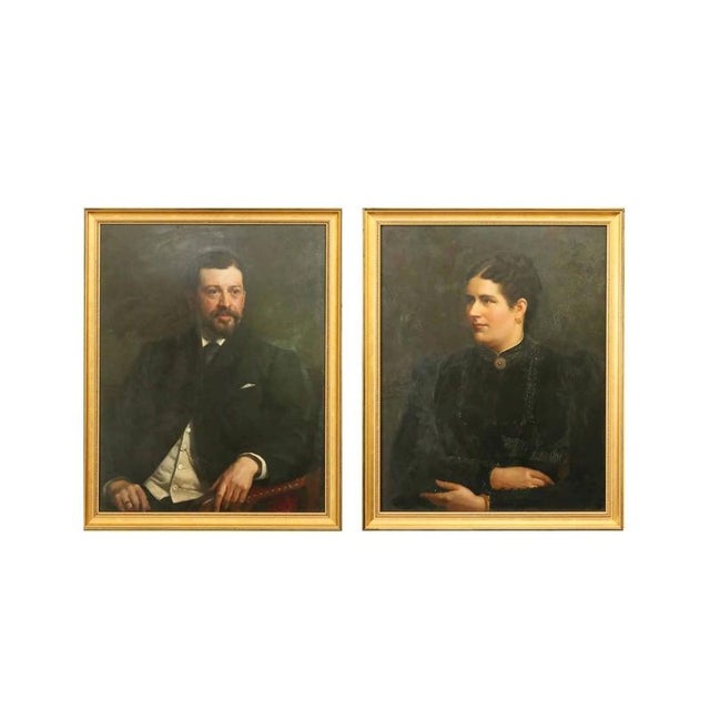 Couple Portraits, 1894, Oil Painting on Panel, Framed, Set of 2 For Sale - Image 4 of 4