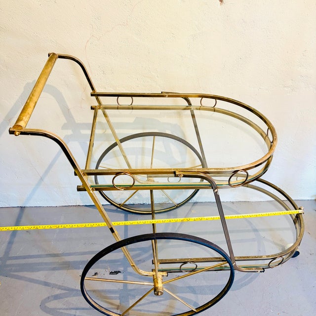 Vintage Hollywood Regency Brass & Glass Two-Tier Bar Cart For Sale - Image 12 of 12
