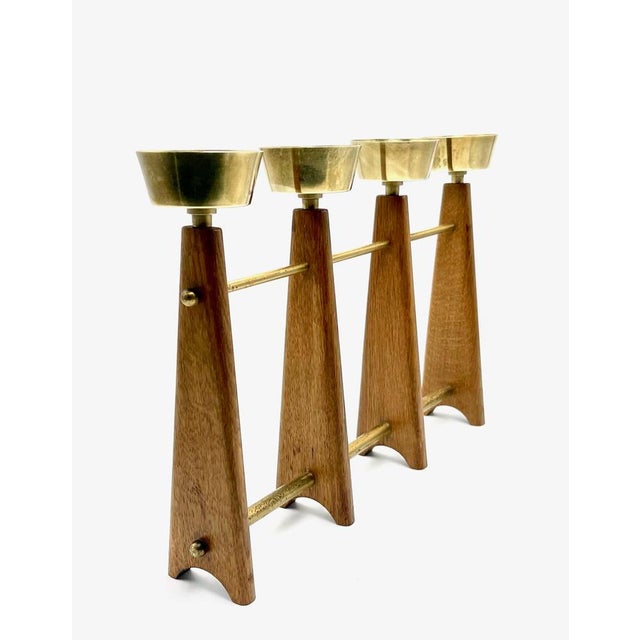 Large Danish Teak and Brass Candleholder, 1960s For Sale - Image 4 of 12