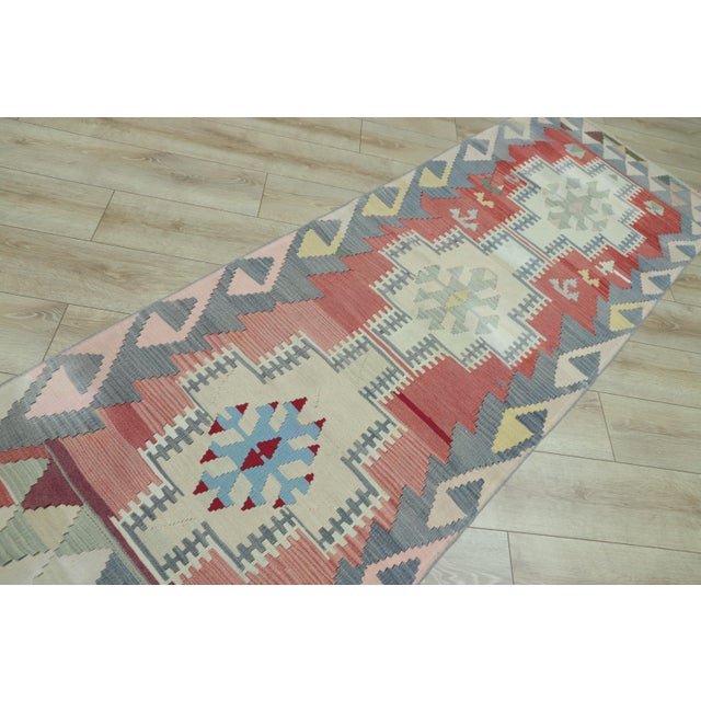 Textile 1970s Scandinavian Blue Flamestich Kilim Runner For Sale - Image 7 of 11