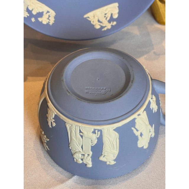 English Vintage Wedgwood Pale Blue Jasperware Sacrifice Collection – Teacup & Saucer, C. 1950s For Sale - Image 3 of 5