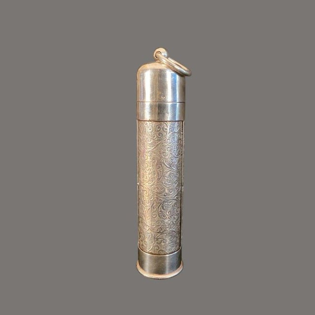 2000 - 2009 Victorian Engraved Silver Pocket Thermometer with Swivel Case, 1800s For Sale - Image 5 of 12