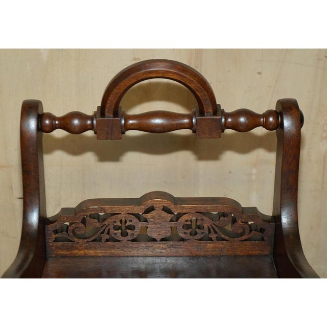 Set of Antique Victorian English Hand Carved Hall Chairs with Rotating Handles, 1880 For Sale - Image 4 of 18