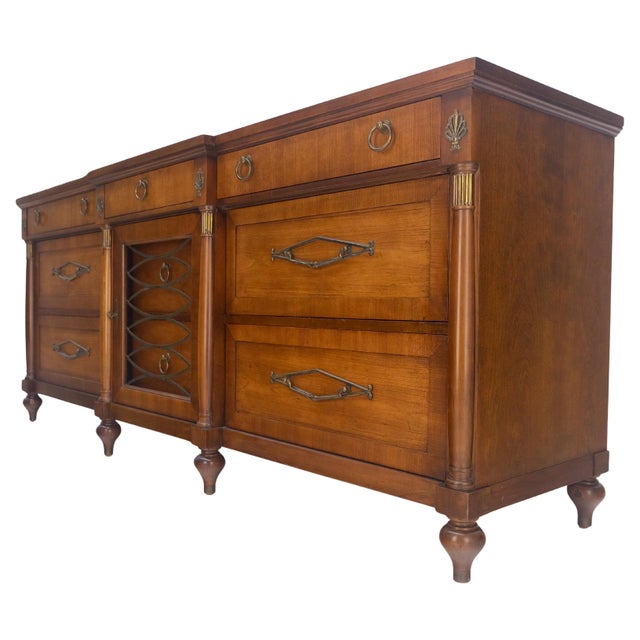 c1970s Regency Revival 9 Drawers Turned Legs Credenza Dresser Brass Pulls MINT!