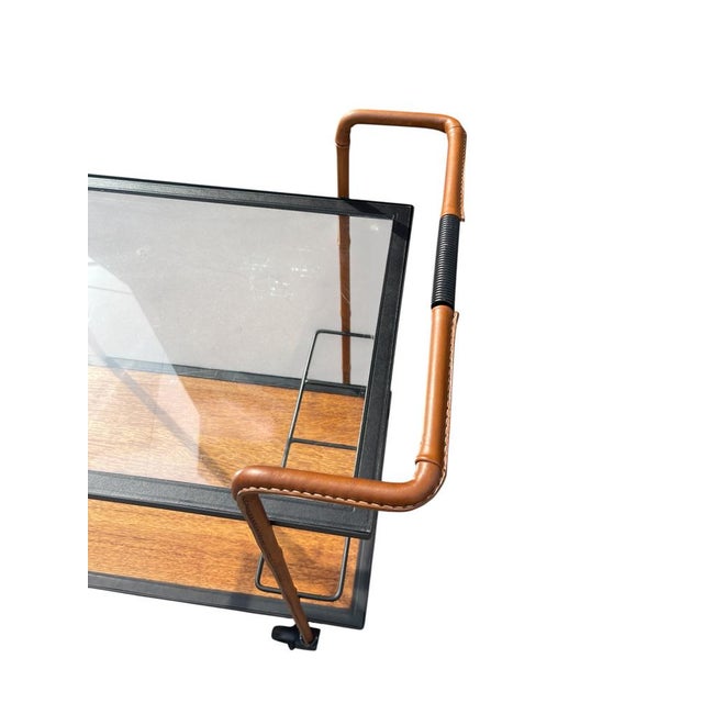 Stitched Leather Trolley by Jacques Adnet, 1950s For Sale - Image 10 of 13