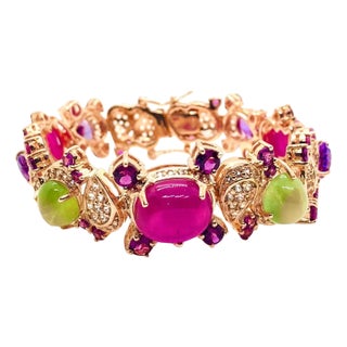 Bochic Capri Vintage Multi-Gem Bangle, 18K Gold & Silver, 1997 For Sale