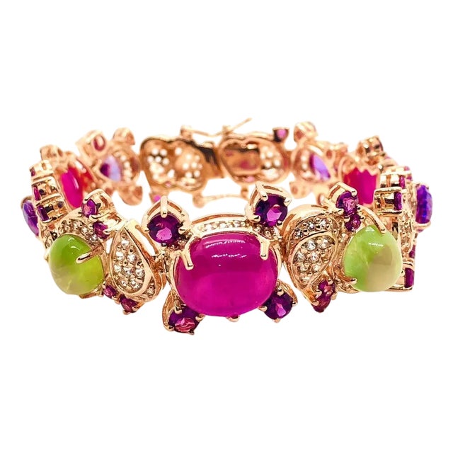 Bochic Capri Vintage Multi-Gem Bangle, 18K Gold & Silver, 1997 For Sale