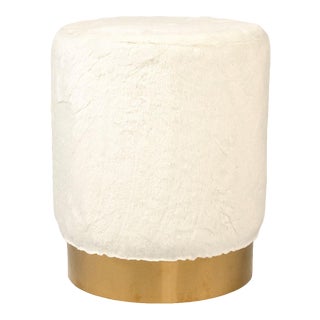 Carnegie White Faux Fur Stool in White For Sale