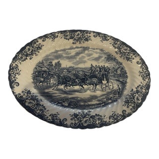 Vintage Mid-Century Modern Johnson Bros. Blue Coaching Scenes” 14”Oval Platter For Sale