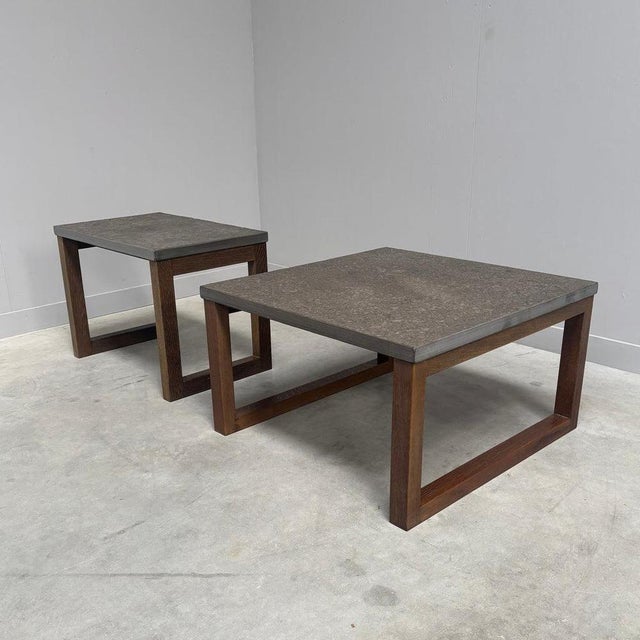 Wood Vintage Stone Side Tables, 1970s, Set of 2 For Sale - Image 7 of 12