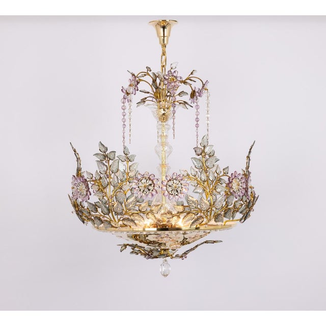 Large Gilt and Faceted Crystal Glass Chandelier from Palwa, 1970s For Sale - Image 11 of 15