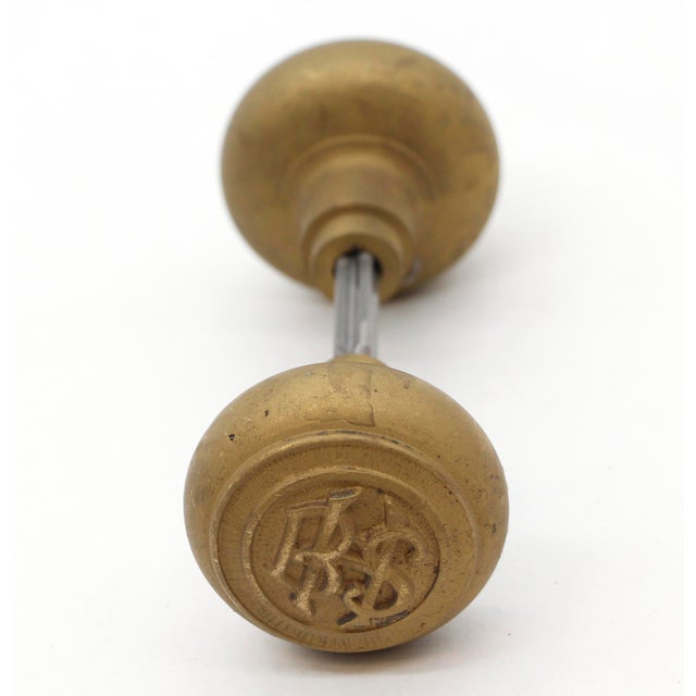Pair of Antique BHS Emblematic Brass Door Knobs For Sale - Image 4 of 6