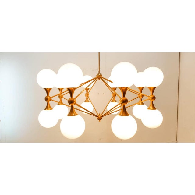 16 Light-Chandelier in Brass with Spheres For Sale - Image 12 of 18