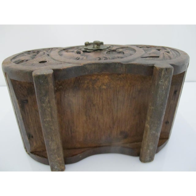 Chinese Carved Camphor Wood Landscape & Figural Cylindrical Lidded Trinket Box For Sale - Image 13 of 13